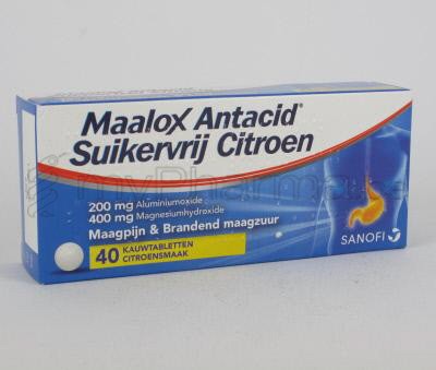 MAALOX ANTACID SUIKERVRIJ 40 KAUWTABLETTEN (geneesmiddel)
